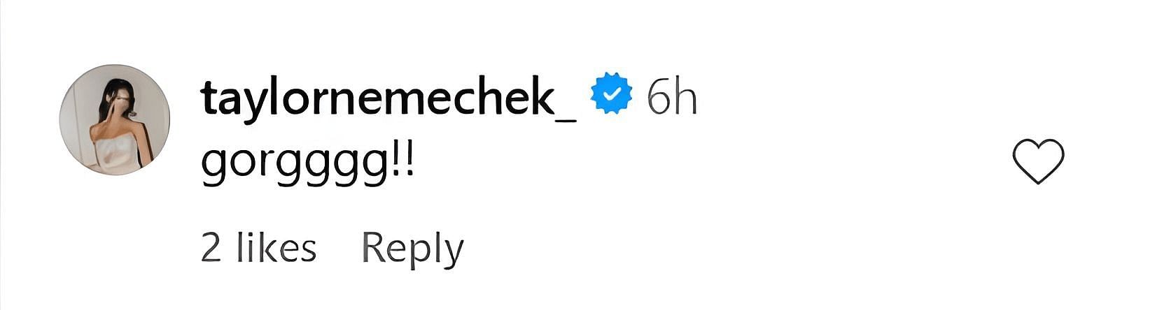 Taylor Nemechek's comment on Georgia Kryssing's wedding guest photos. Source: via Instagram, @georgia_kryssing